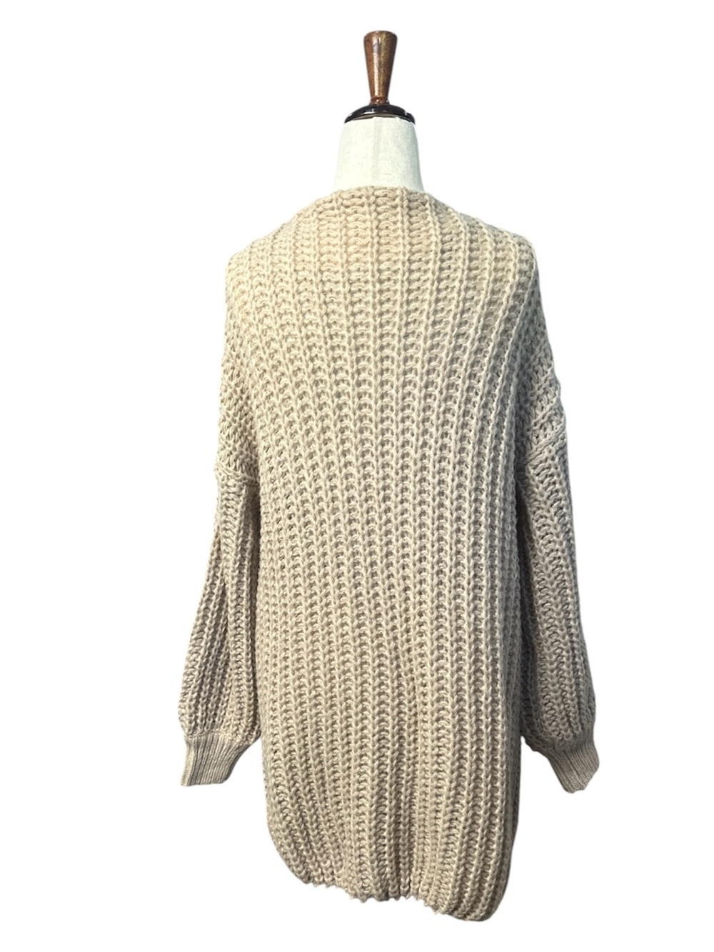 Cozy Chunky Knit Duster Cardigan – Khaki Tan – OS - Picture 4 of 9